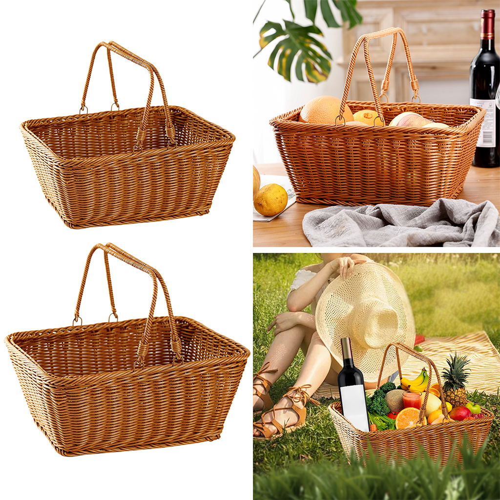 Picnic Basket Handmade Shopping Basket Sundry Organizer with Double Handles for Wedding Gifts