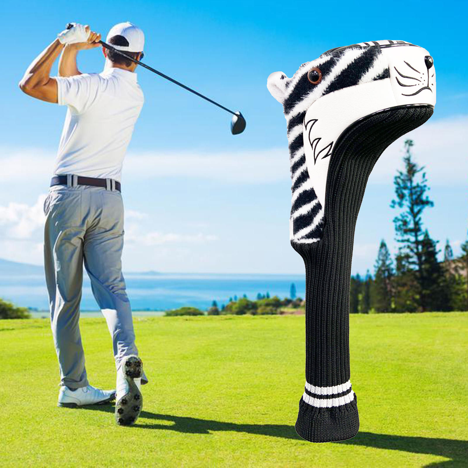 Golf Club Head Cover Golfer Gift 460Cc Animal Head Tigers Long Neck Driver Head Cover