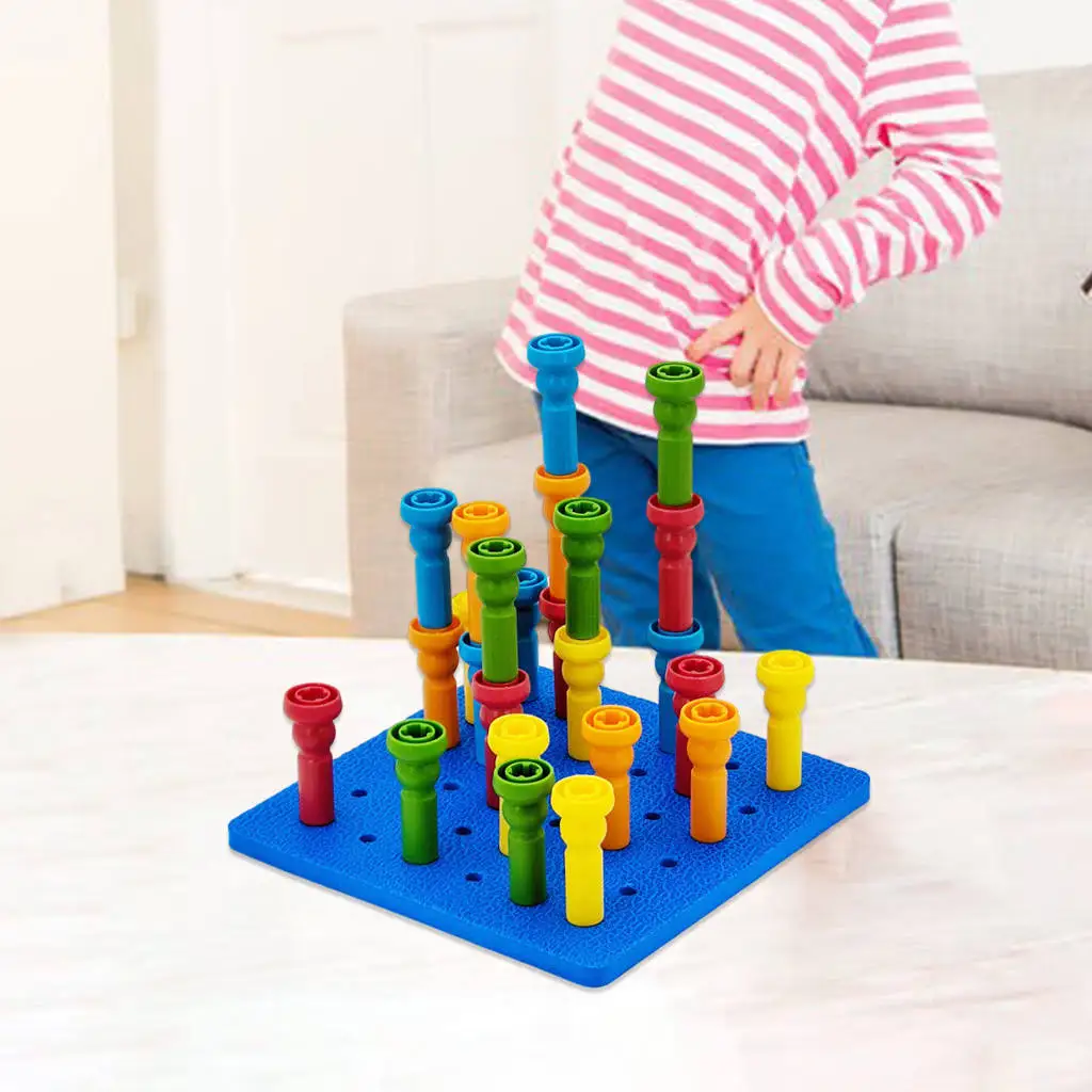 Stacking Peg Board Set Montessori 25 Pegs & Board Colors Building Stacking Nails for Children