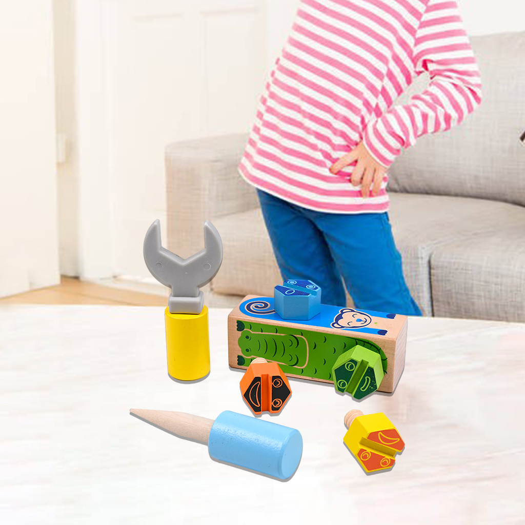 Wooden Screw Block Toy Nut Repair Tool Set Fun Fine Motor for Boys & Girls