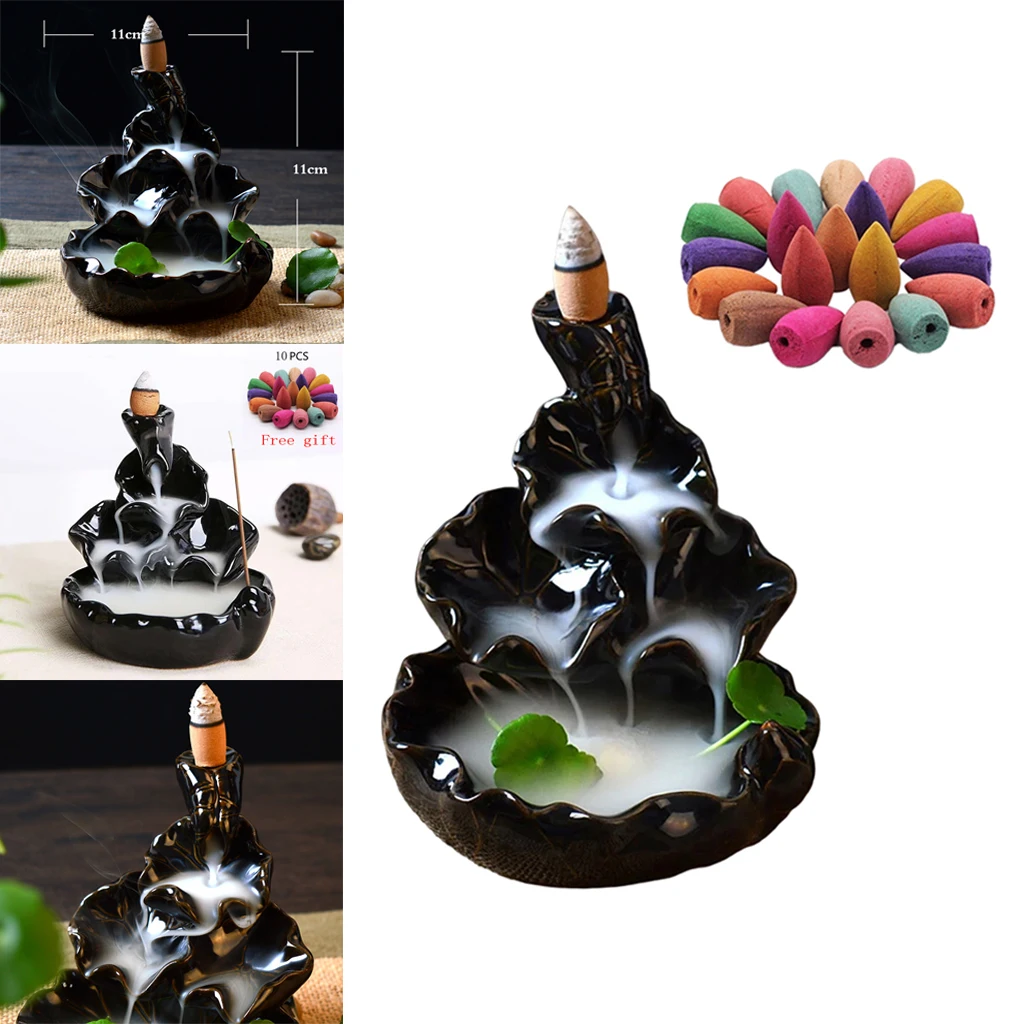 Creative Incense Burner, Backflow Incense Censer Ceramic Incense Holder with Incense Cones for Church Temple Teahouse Ornaments