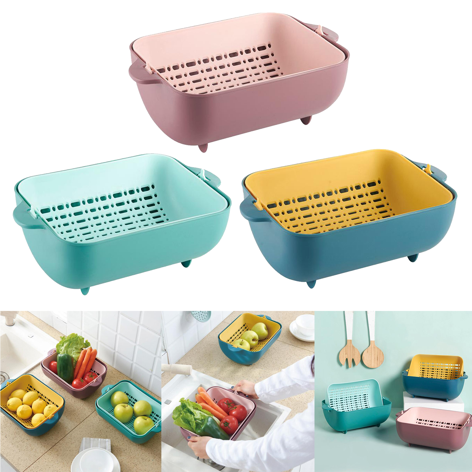2-in-1 Multifunction Colander/Strainer Bowl Set Separation Rotatable Washing