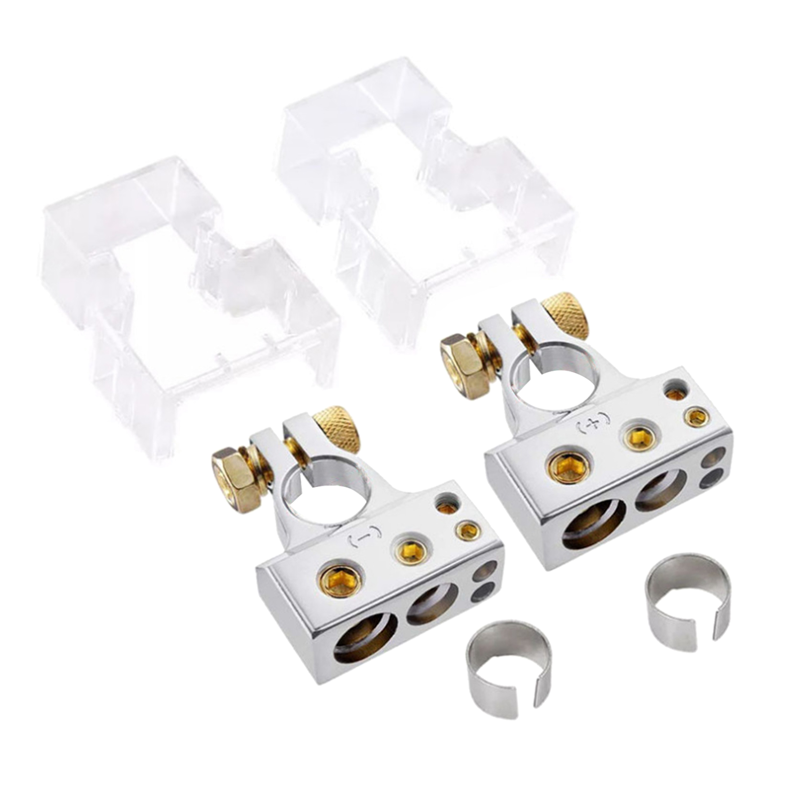 2x Universal Zinc Alloy Car Battery Terminal Clamp Positive Negative Battery Terminal & 2 Clear Covers