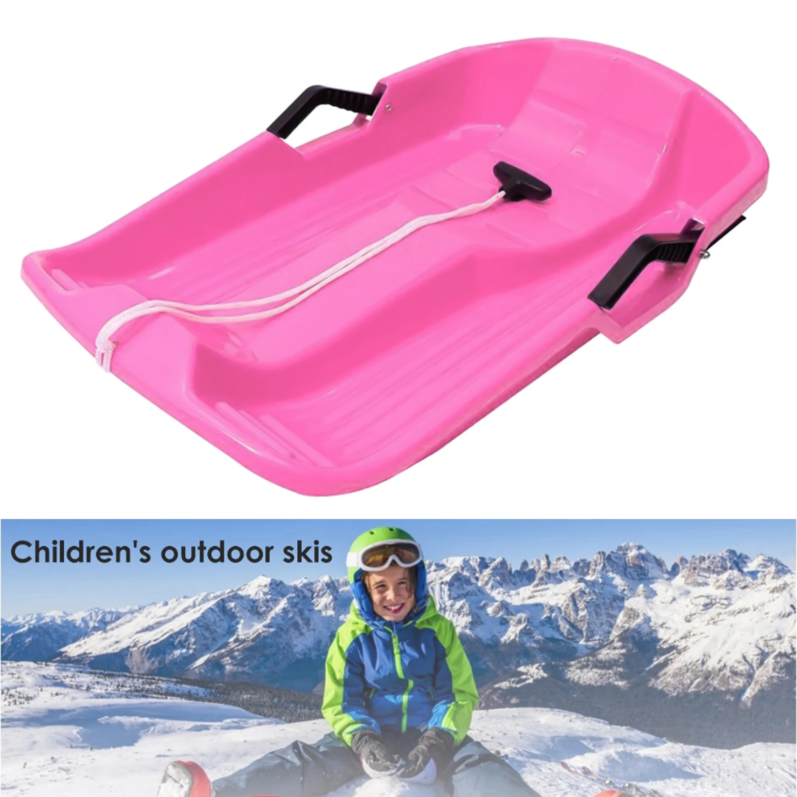 Heavy Duty Downhill Sprinter Toboggan Snow Sled for Kids Boys Girls Adults with Safety Handles and Pulling Rope Sand Slider