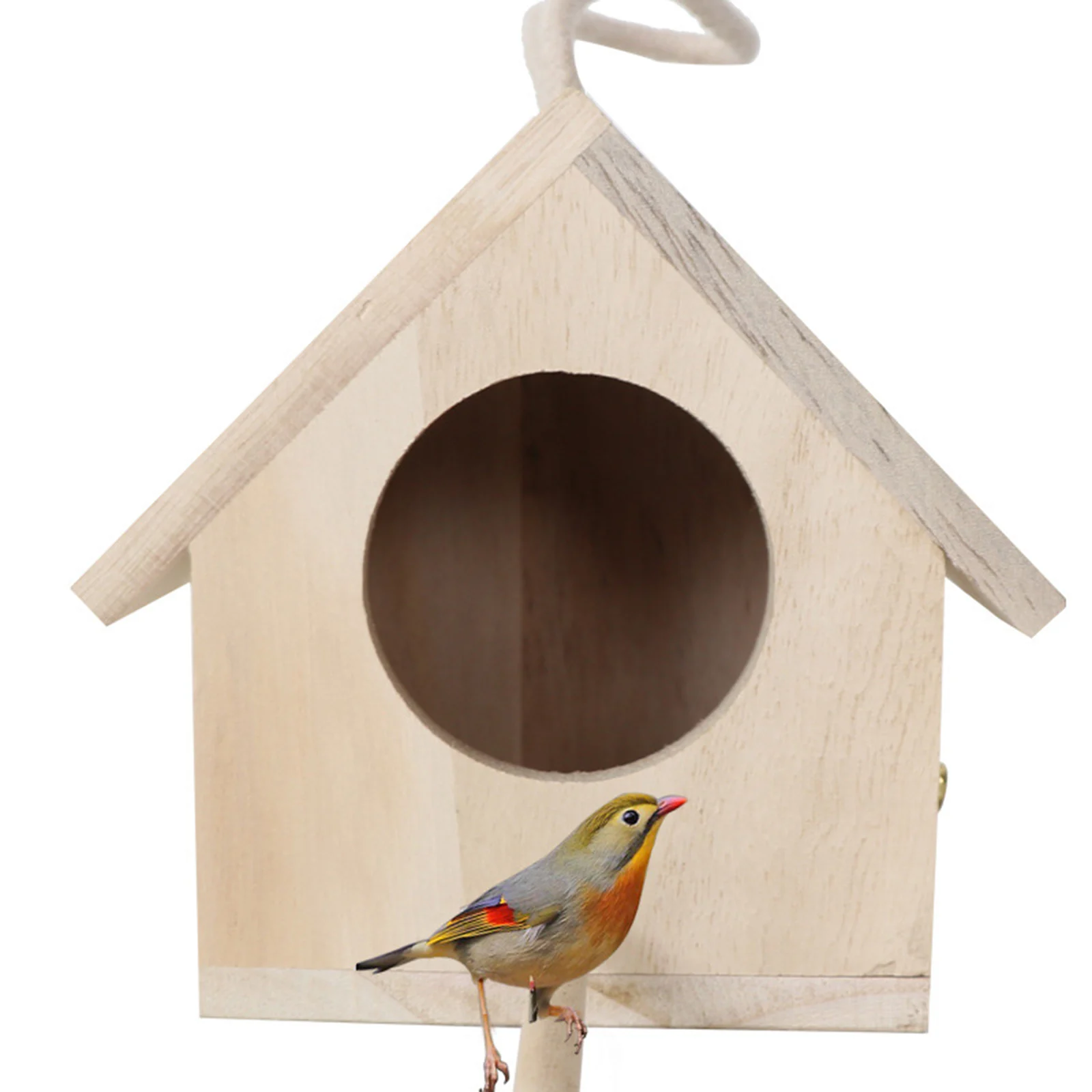 Unfinished Wood Birdhouse with Perch Outdoor Hanging Bird Cage Bird Breeding Nest for Patio Decor