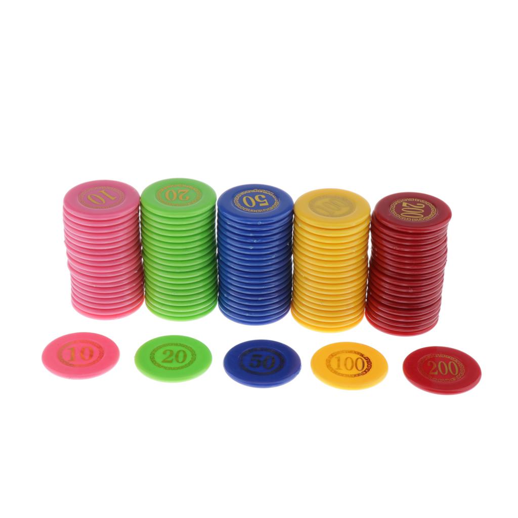 5-Colors Counters Printed Face Value w/ Storage Box for Counting Tokens 100