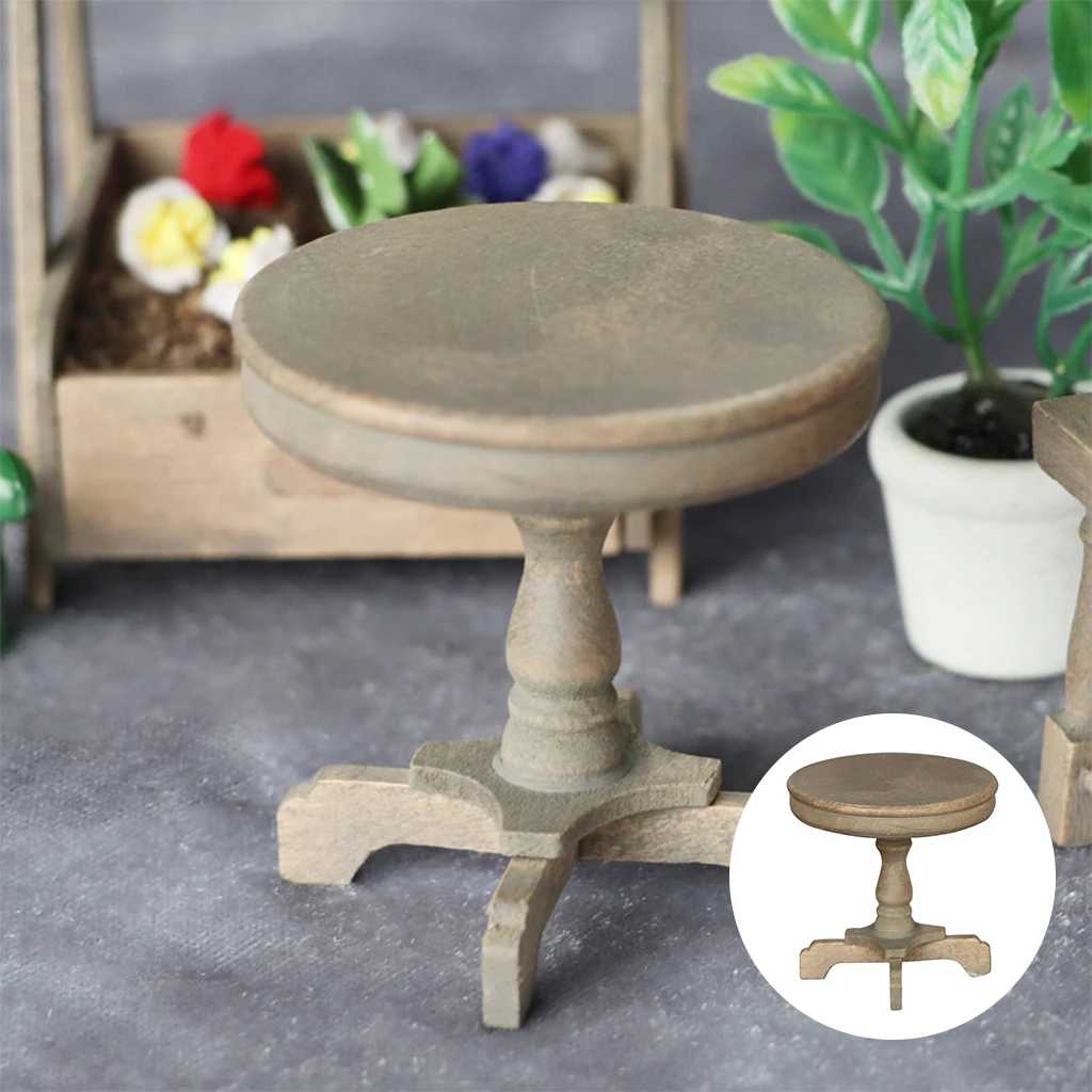 1:12th Scale Dolls house Retro Antique Round Table for Living Room Dining Room Yard Creative Modern Furniture Life Scene Toys
