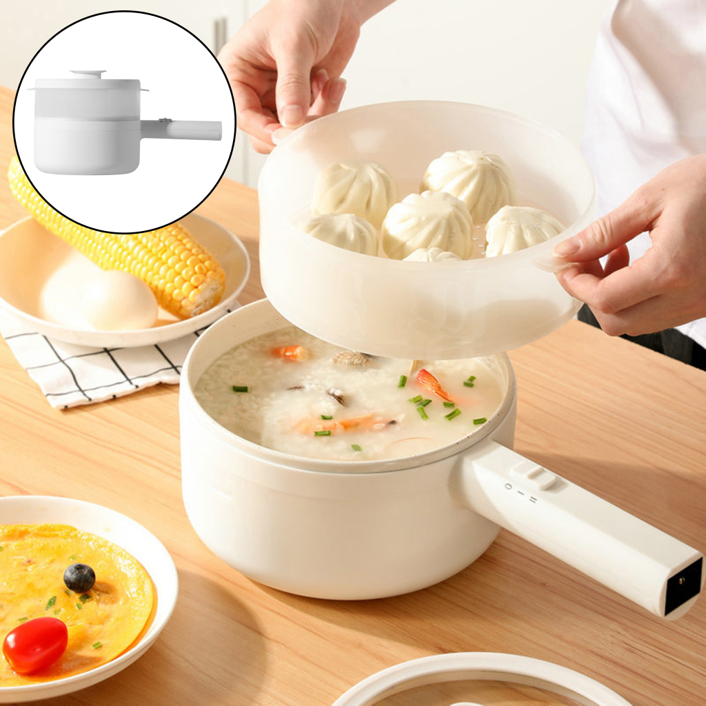 Mini Electric Skillet 1.5L Hot Pot with Steam Grid for Ramen Pasta Pancakes
