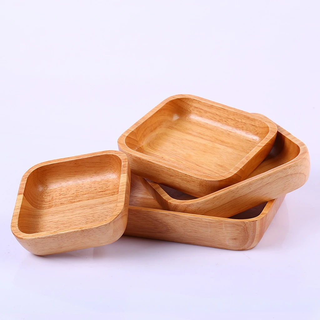Hand-Carved Square Wood Bowl Snacks Soup Noodle Salad Bowl Kitchen Dinnerware