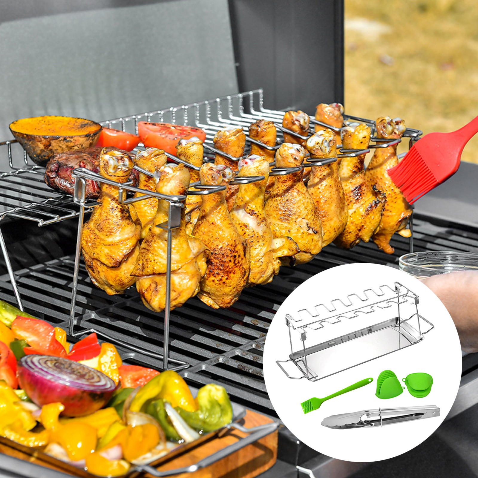 Chicken Leg Grill Rack Drip Pan for Grill Smoker Oven BBQ Accessory