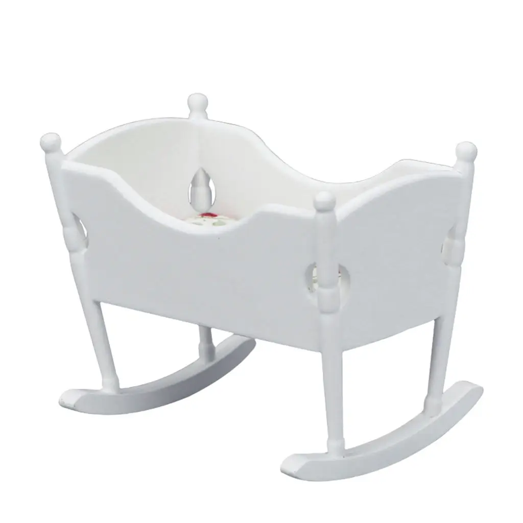 1:12 Scale Miniature White  Cradle Cot Beds Simulation Model Decor