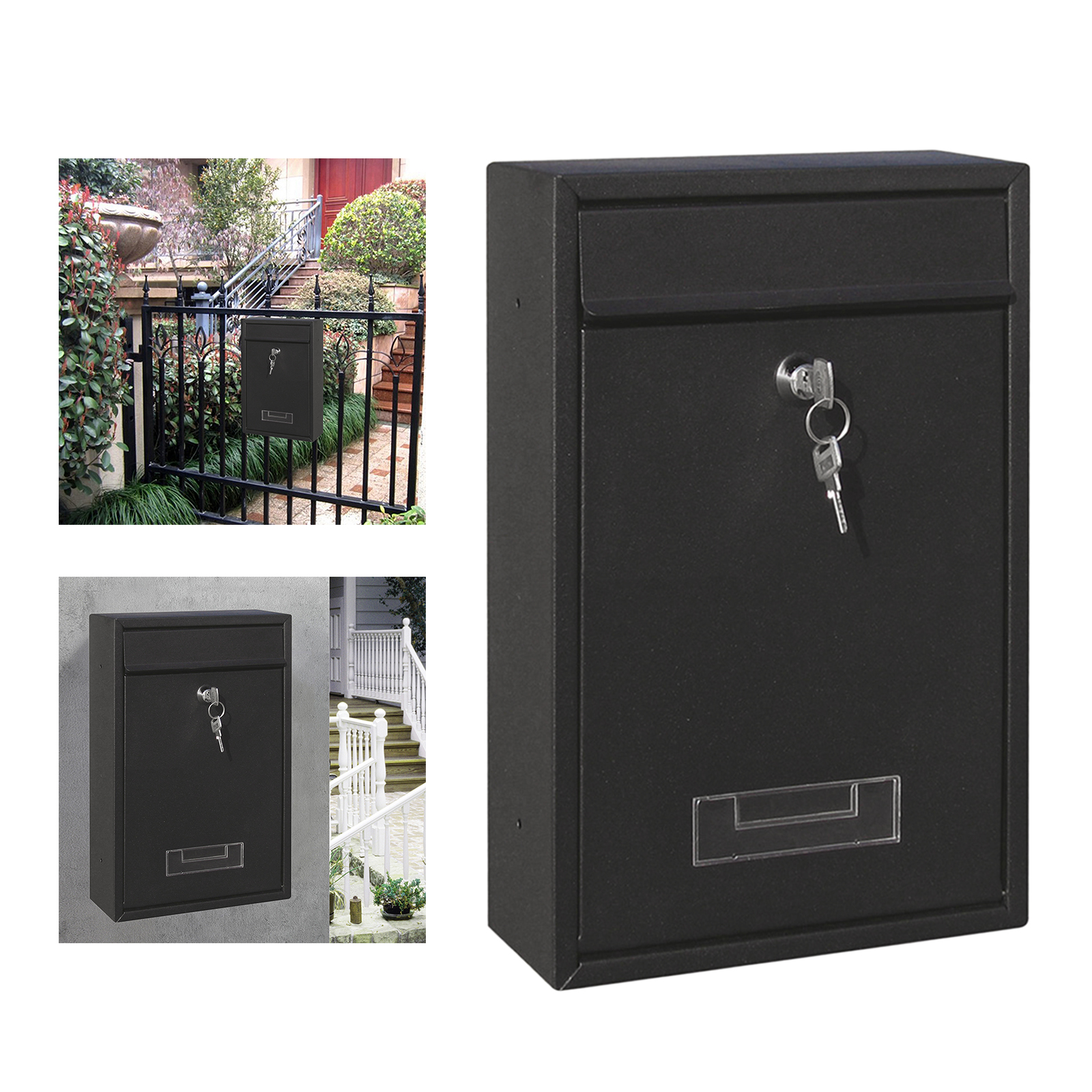 Metal Mailbox Vertical Rustproof Post Case Secure Mail Box 2 Keys Drop Box