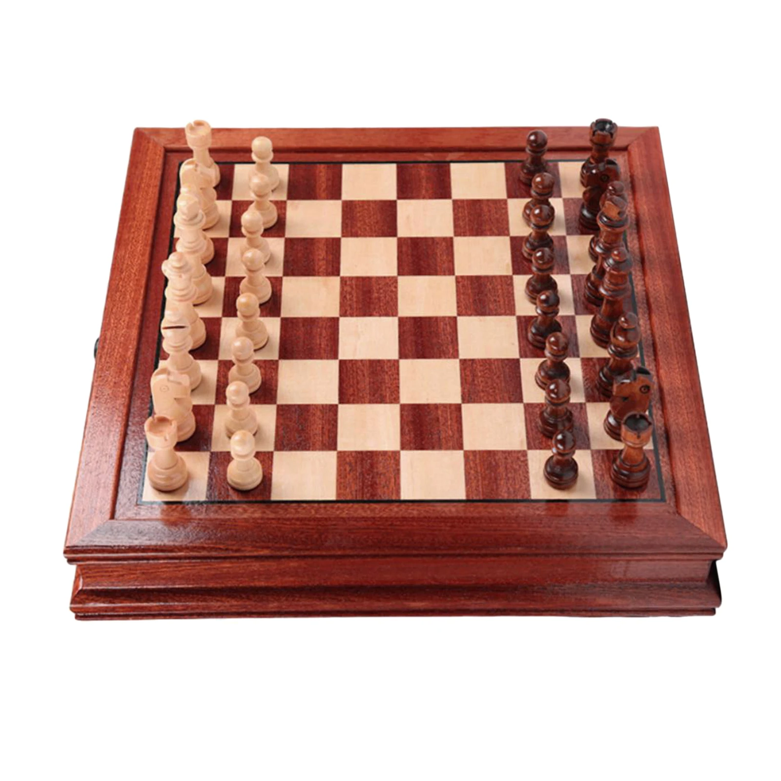 32x32cm Wooden International Chess Set with Storage Drawer Board Game Funny Game Chessmen Collection Board Game