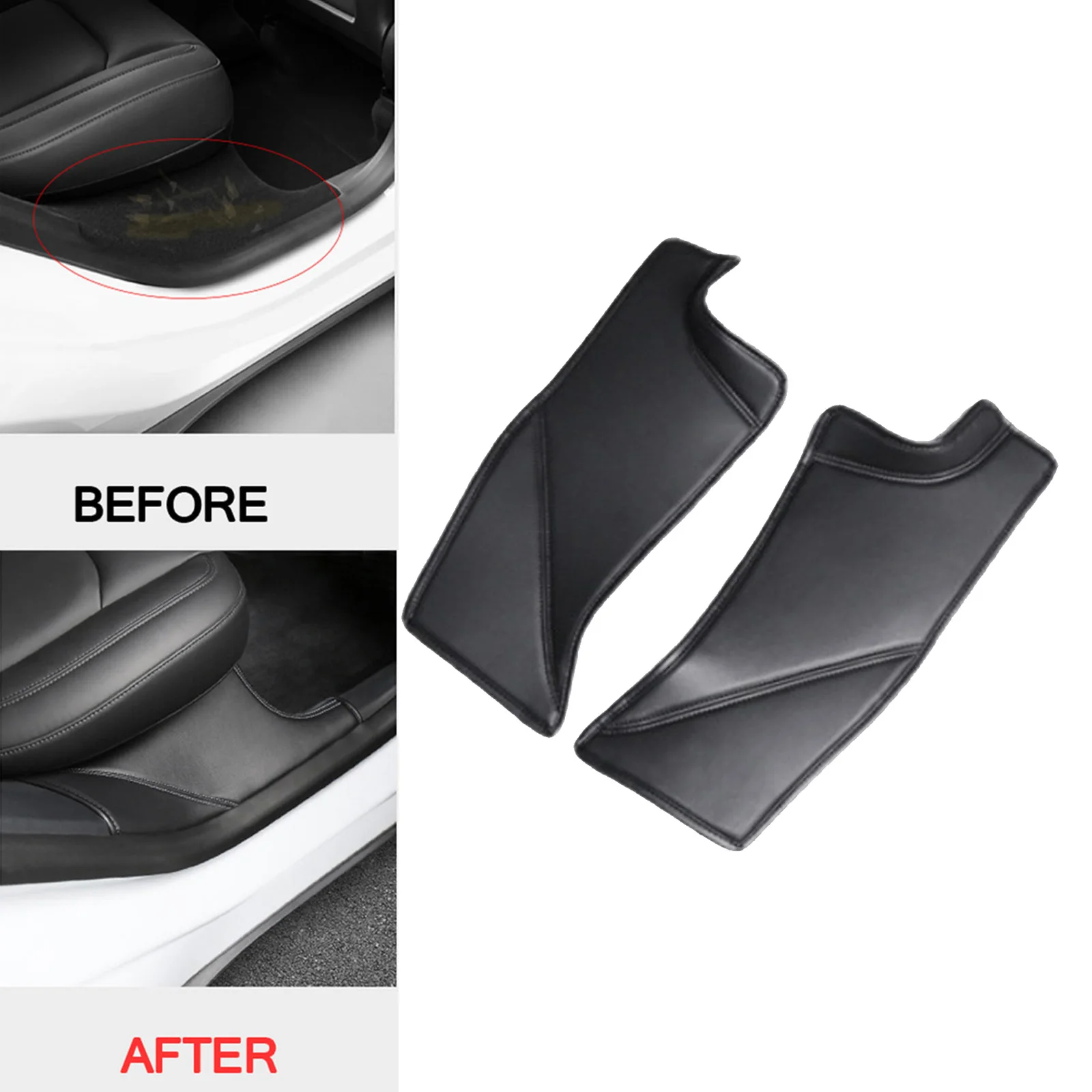 2x Car PU Leather Rear Door Sill Protector Sticker Fit for Tesla Model Y