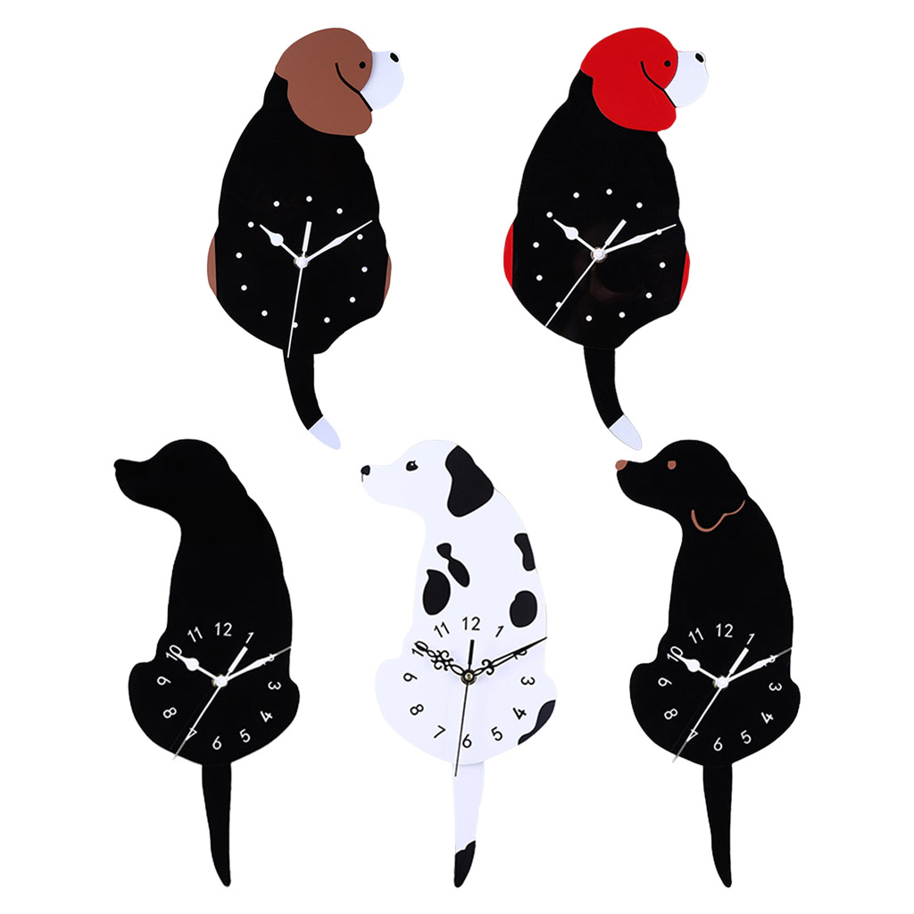 Wall Clock Creative DIY Dog Acrylic Wall Clock with Swing Tail Pendulum for Living Room Bedroom Kitchen Home Decor