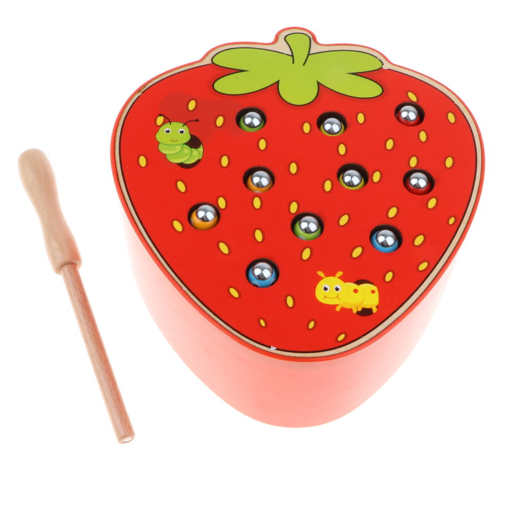 Wooden Strawberry Magnetic Bug Catching Game Educational Toy for Toddler