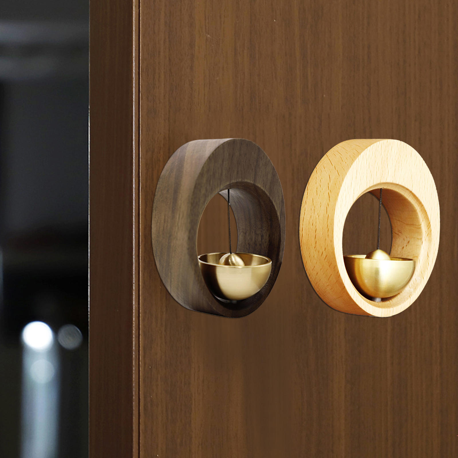 Oval ShapeDoorbell Windchime Magnetic Relaxing Wooden Brass Handmade Ornament Creative for Home Patio Entrance Store Decoration