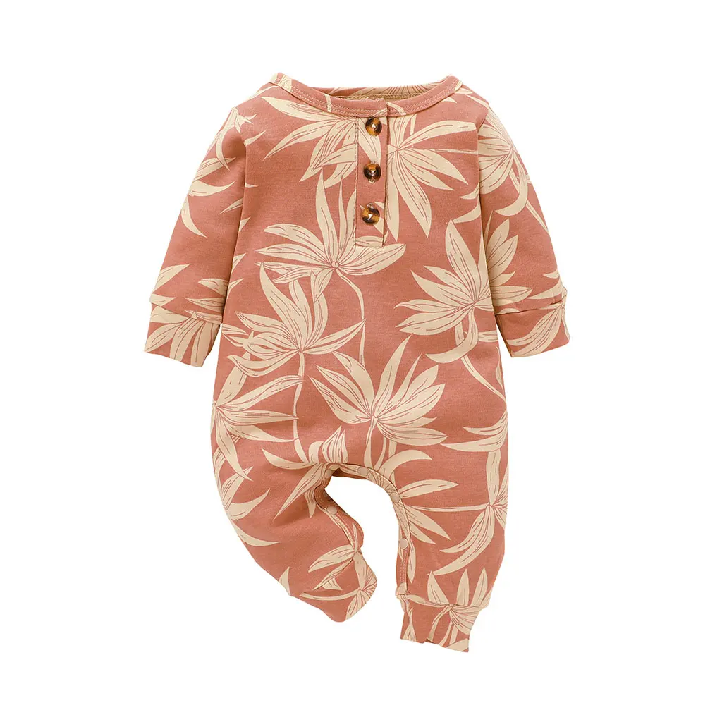 Baby Bodysuits for boy Infant Baby Girls Boys Casual Long Sleeve Jumpsuit Fashion Flower Leaves Print Button Round Neck Long Romper customised baby bodysuits