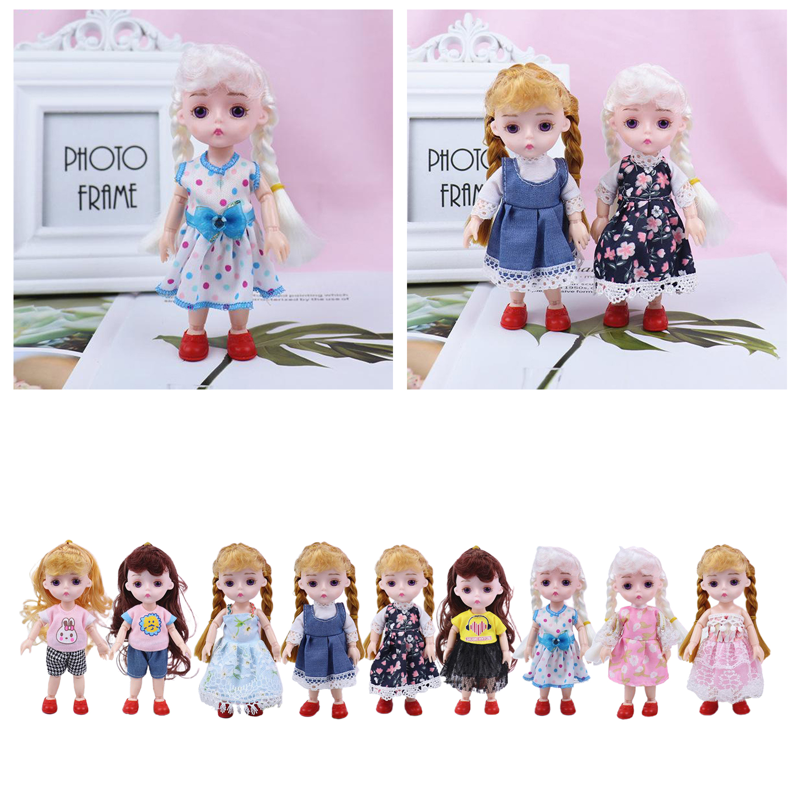 Flexible 14 Joints 6'' 1/12 BJD Doll 3D Eyes Makeup Lovely Dress Up Customized Baby Doll Toy Girls Gift with Outfit Shoes