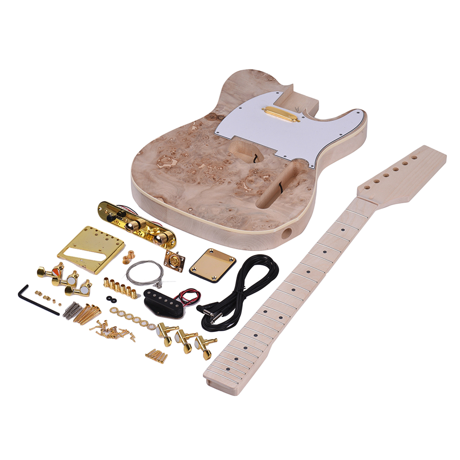 Unfinished Electric Guitar Kits 6 Strings Burl Surface DIY Electric Bass Kits Luthier Guitar Lover Gift