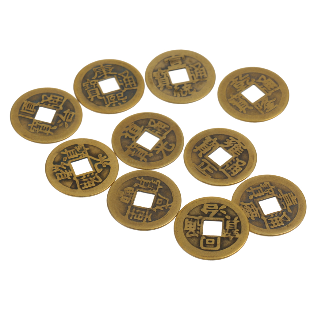 Brass Feng Shui Coins Chinese I Ching Lucky Coins 2.3cm/0.9'' for Wealth Prosperity 10Pieces/Set