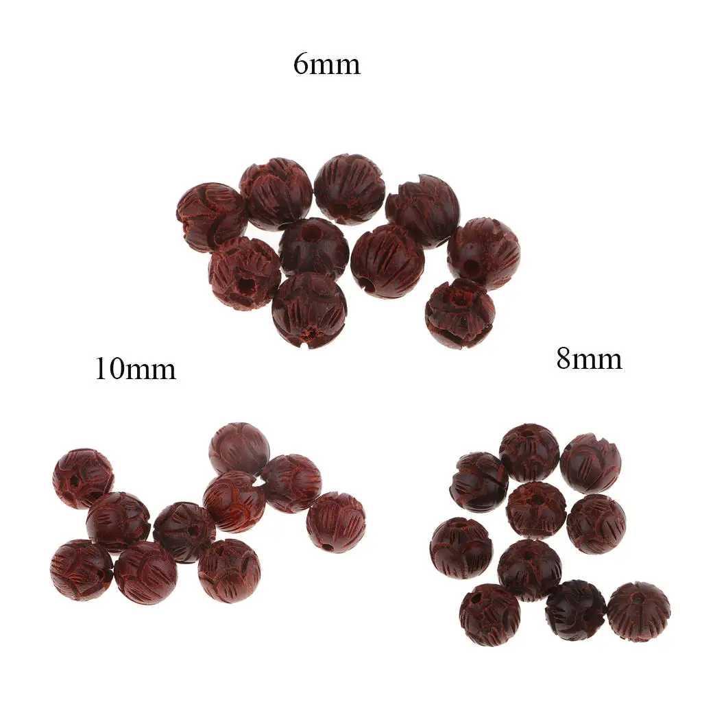 6/8/10mm Antiqued Brown Sandalwood Lotus Beaded Bracelet Necklace Key Chain Making Supplies