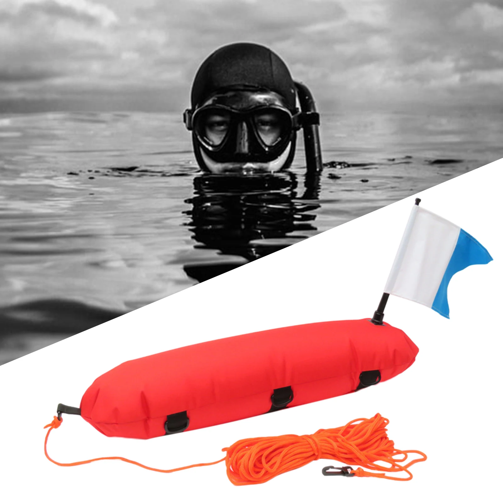 Spearfishing Snorkeling Ishua inflatable Float with Dive Flag,Red PVC Diving Surface Marker Inflatable Signal Floater Dive Bouy Ball with Flag,inflatable Surface Marker Buoy Ball Signal Floater for Scuba Diving 