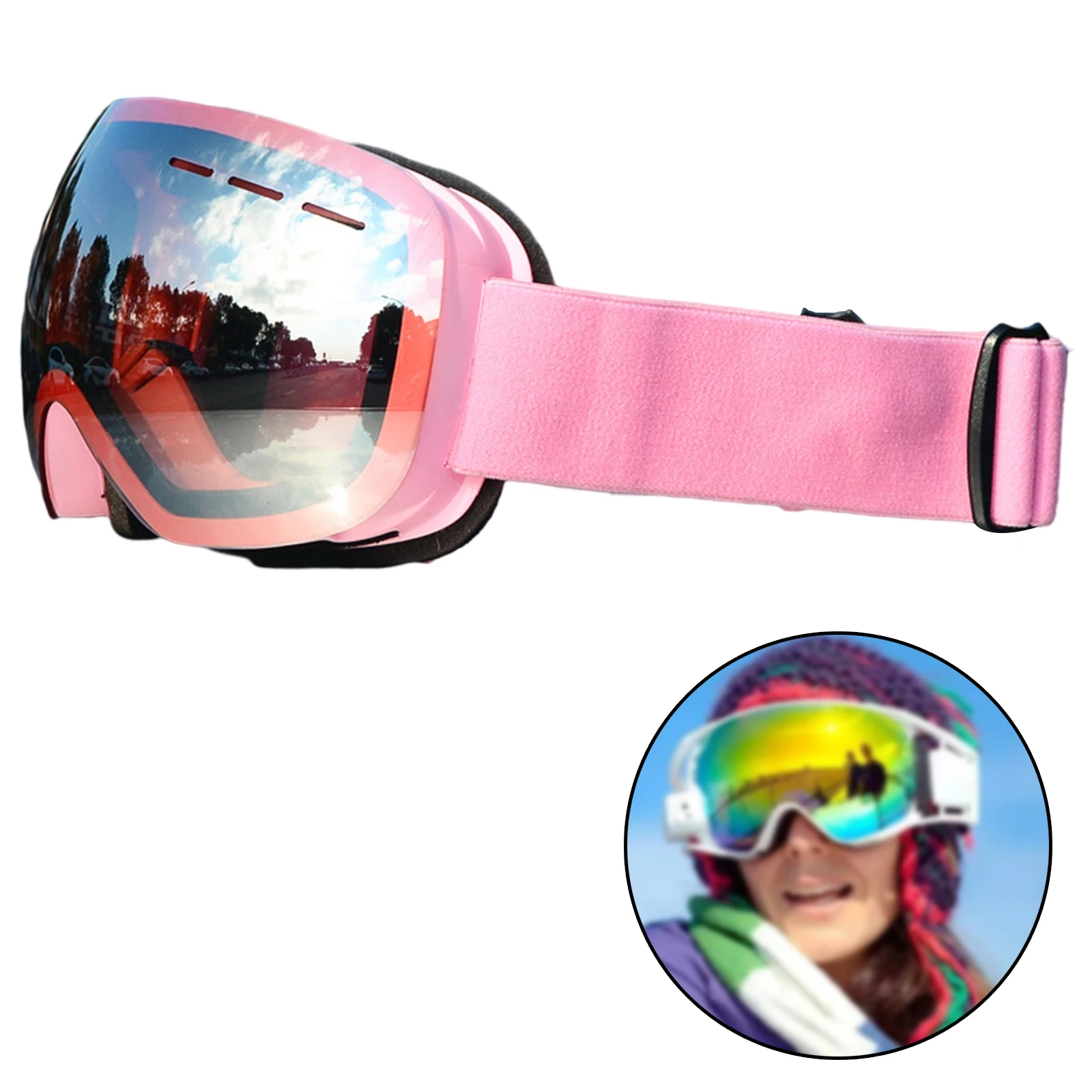 Ski Goggles Frameless UV Protection Safety Lenses for Snowmobile Women