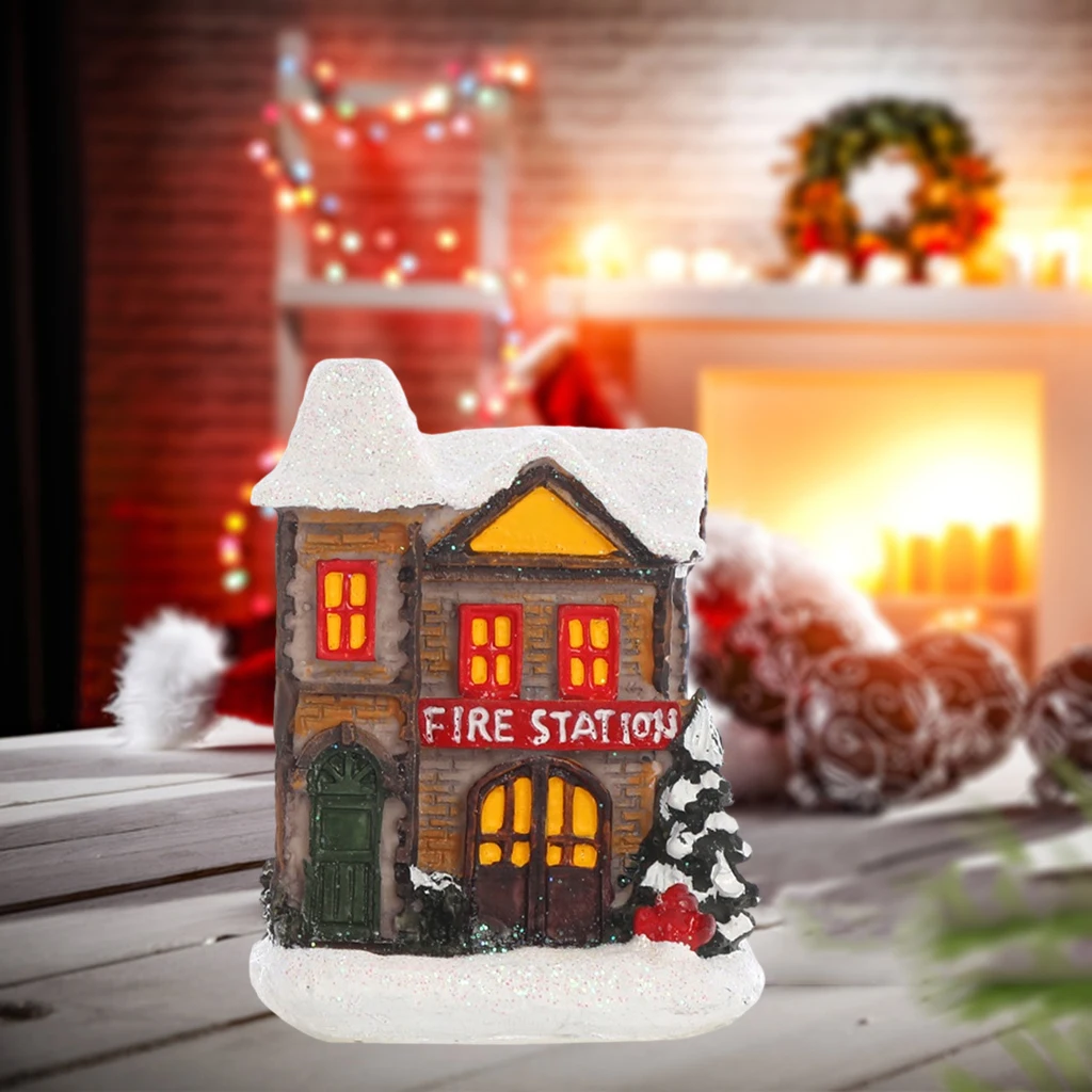 Vintage Style Christmas Village House Cabin Figurine Warm Light Table Gifts Two-story House