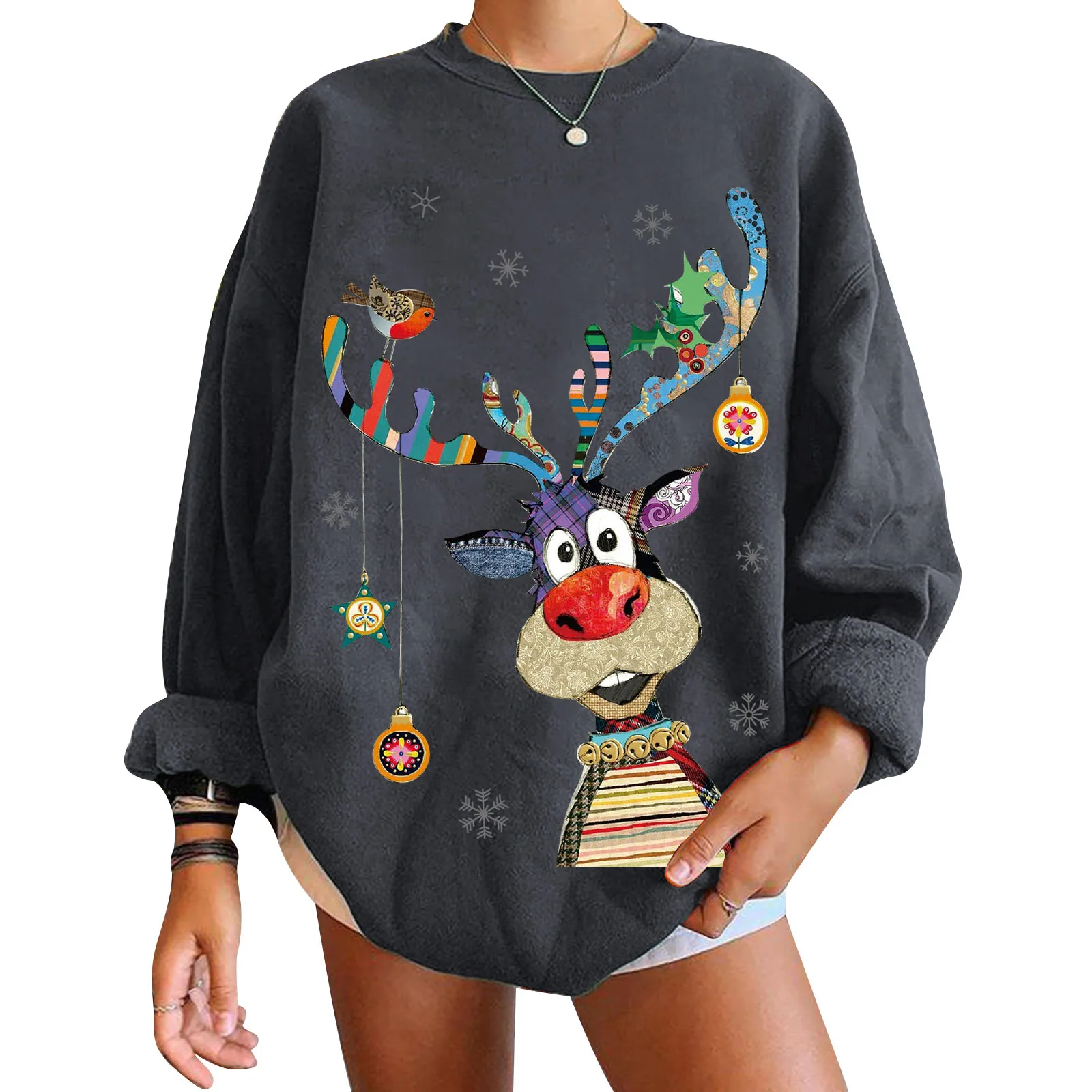 Christmas Sweater Women Autumn Winter O-neck Pullover Loose Long Sleeve Print Jumpers Warm Knit Ugly Sweater Sweatshirt Tops Y2k striped sweater