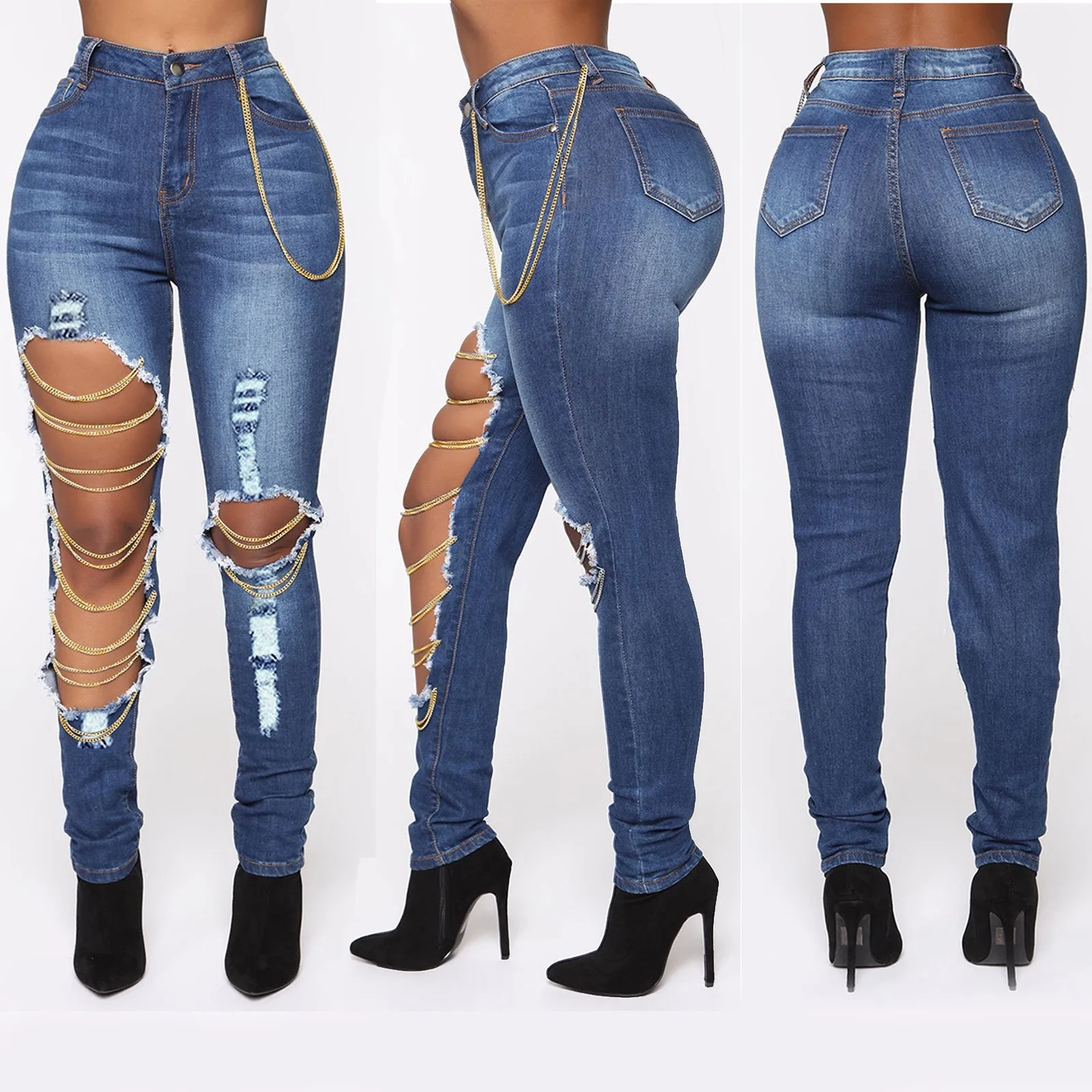 cintura alta namorado corrente jeans moda sexy