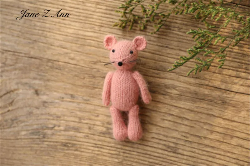 Handmade mink plush dolls knitted calf rabbit bear mouse newborn full moon photography props cheap baby accessories	