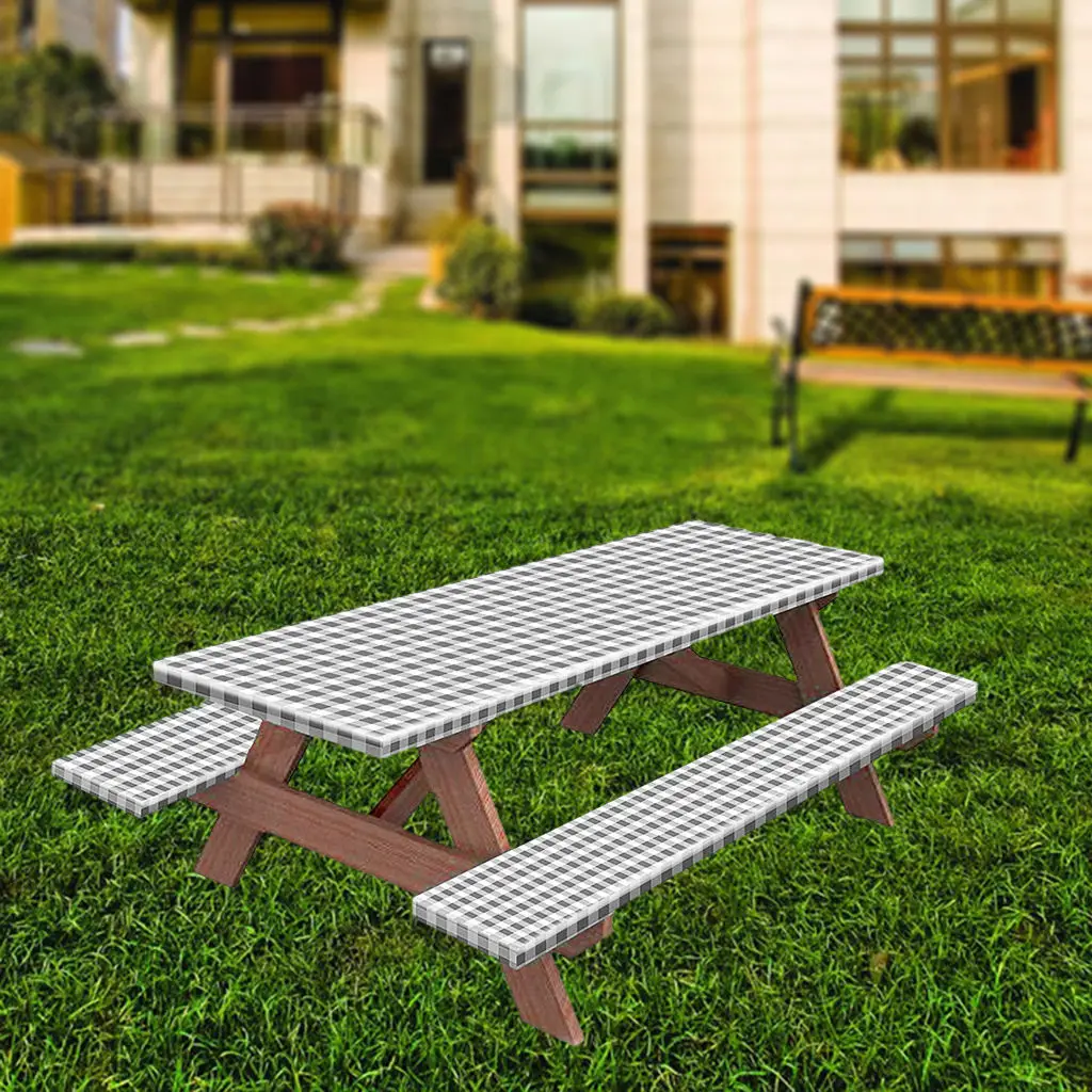 Picnic Table & Benches Cover Checkered Vinyl Bench Covers for Park Banquet