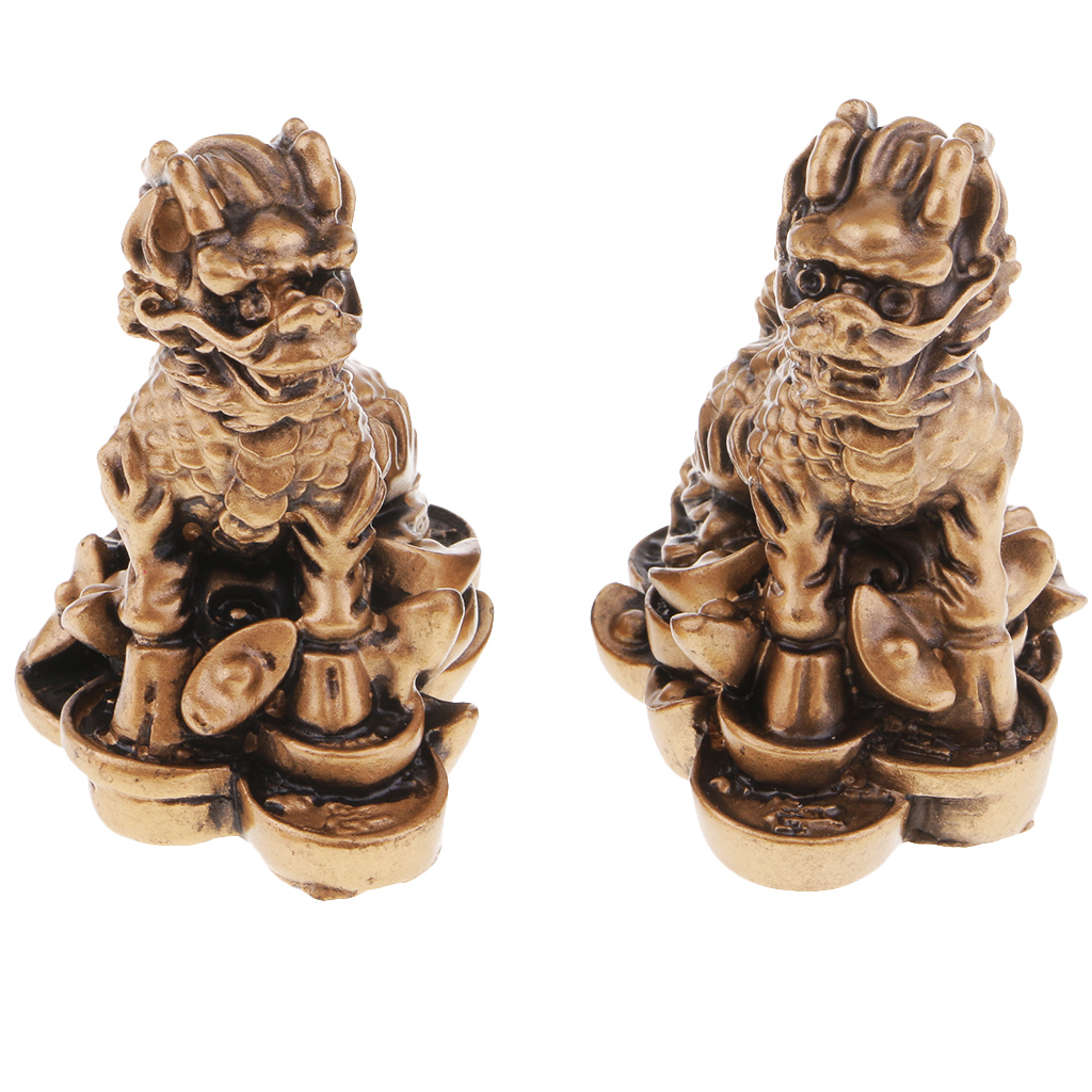 Set Of 2Pcs Bronze Chi Lin / Qi Lin Desktop Ornaments Wealth Prosperity Statue