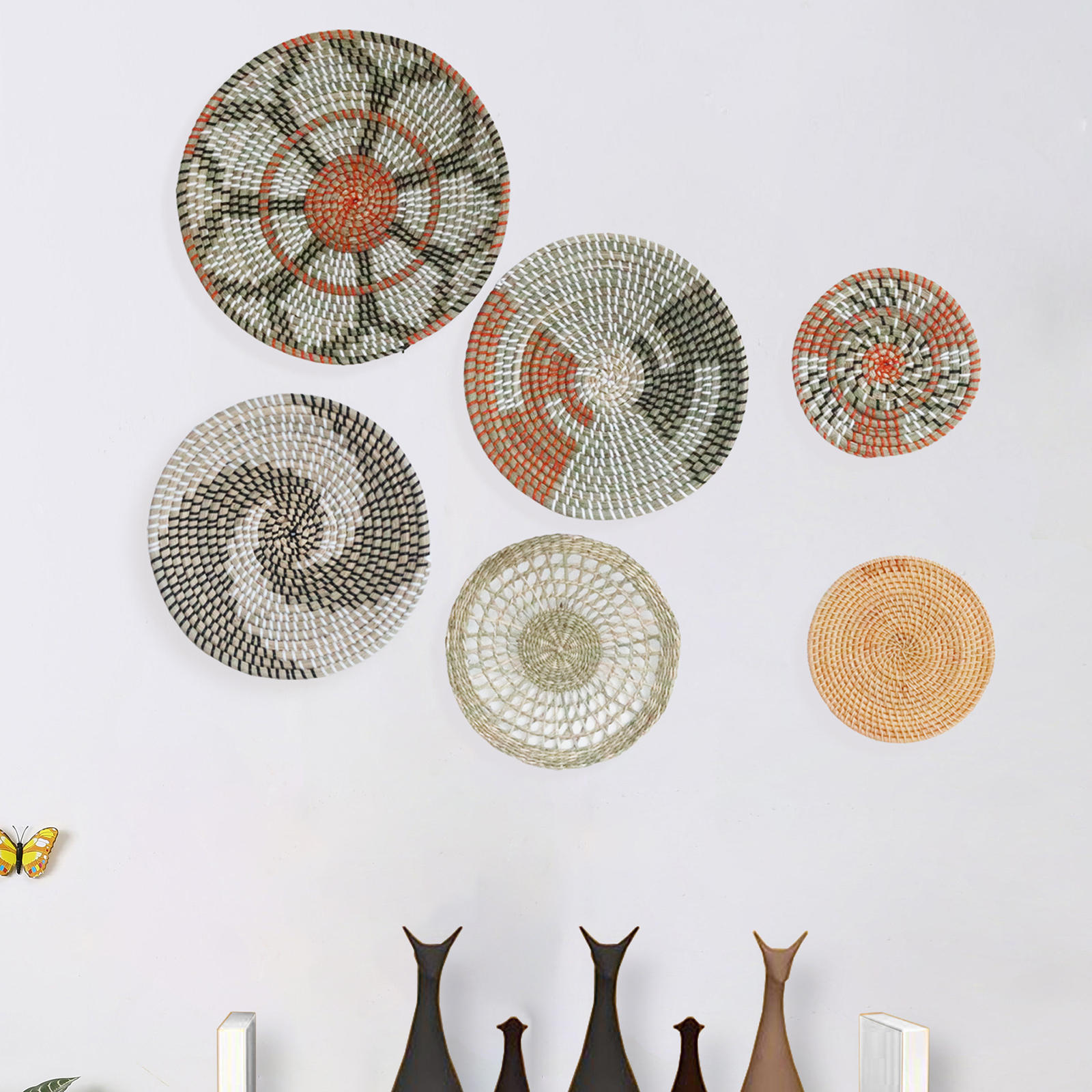 Flat Wicker Wall Decor, Woven Basket Wall Decor from Seagrass, Rustic African Wall Baskets - Gift Idea for Farmhouse Xmas Decor