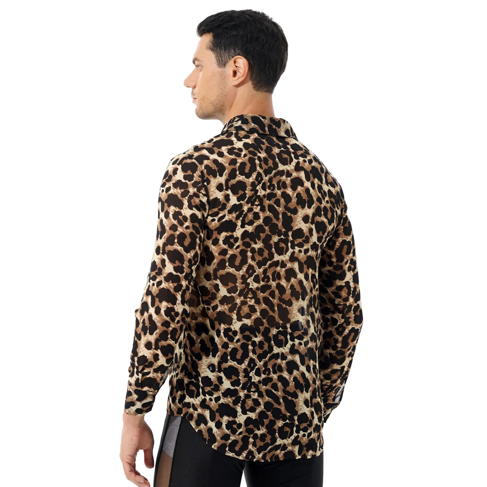 Beautyfine Mens Leopard Print Shirt Short Sleeve Chest Pocket Casual Turn Down Collar T-Shirts Tops 