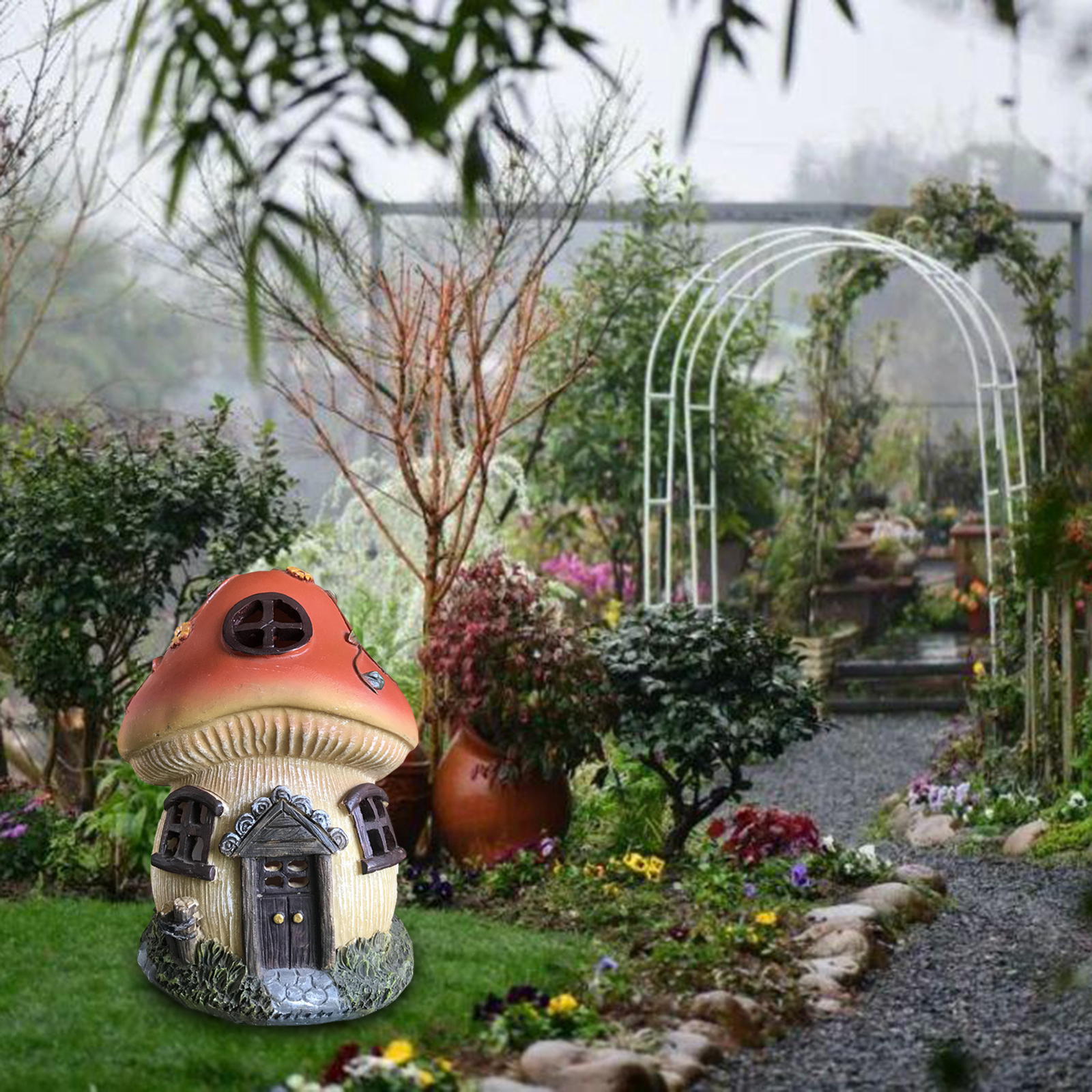 Resin Mushroom House Statue, Decoration, Rustic Indoor Outdoor Beach Yard, Room Home Decor, Yard Garden