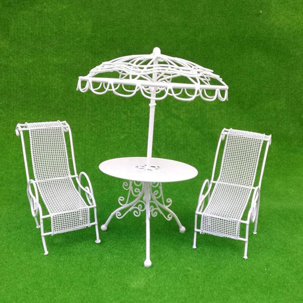 1/12 Scale Dollhouse Miniature Table Chairs Set Outdoor Garden Yard Scene Model Toy Furniture Decoration Accessory