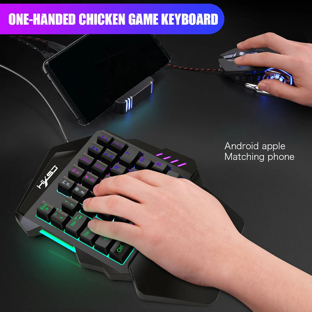 Ergonomic One-Handed 35 Keys Wired Game Keyboard + Mouse For PC Gaming