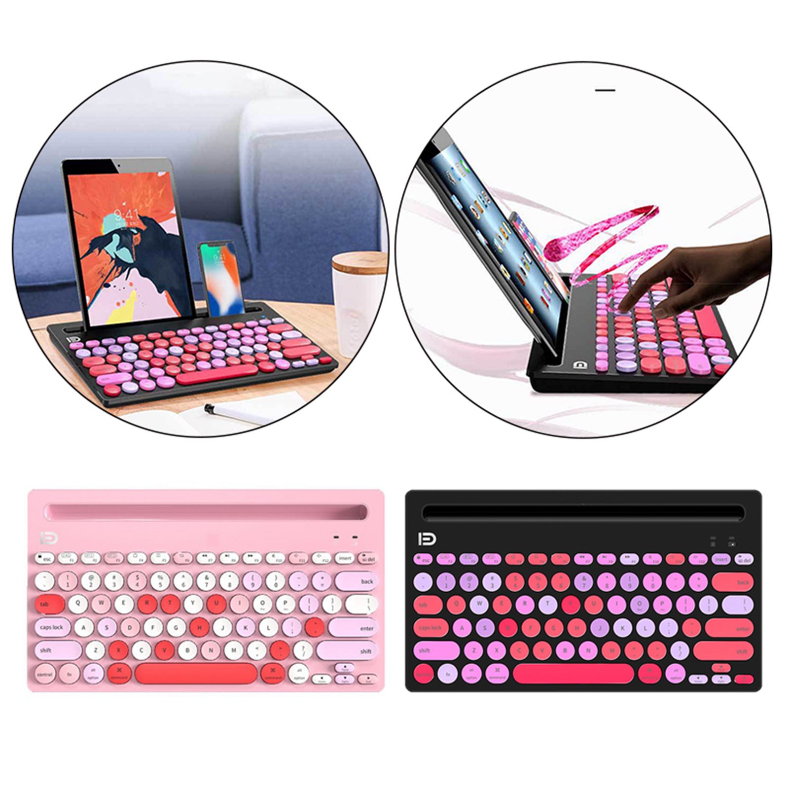 ik3381D Slim 2.4G Wireless Bluetooth Keyboard w/Card Slots for PC Tablet Smartphone