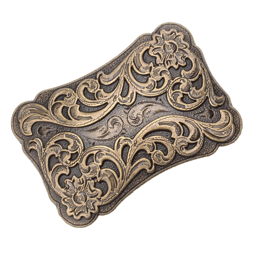 Metal Western Belt Buckle Arabesque Pattern Zinc Alloy Antique Casual Bronze