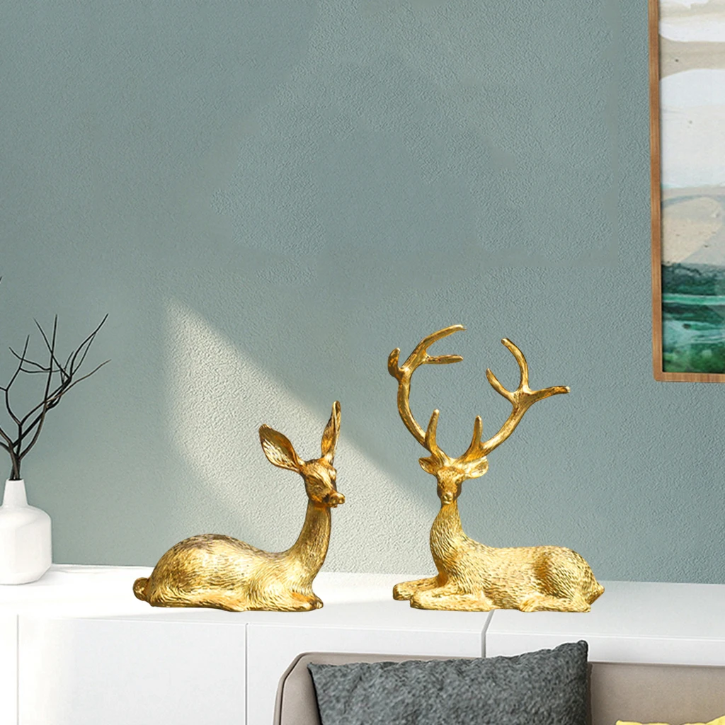 2x Deer Statue Sculpture Living Room Tabletop Sill Bookshelf Figurine Decor