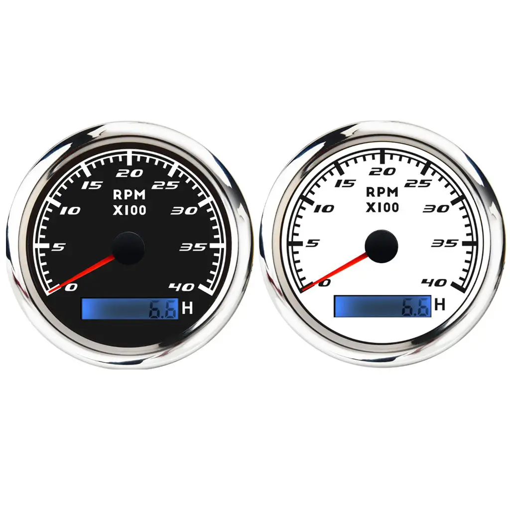 4000 RPM 85mm Marine Boat Tachometer Gauge Tacho Meter LCD Hourmeter