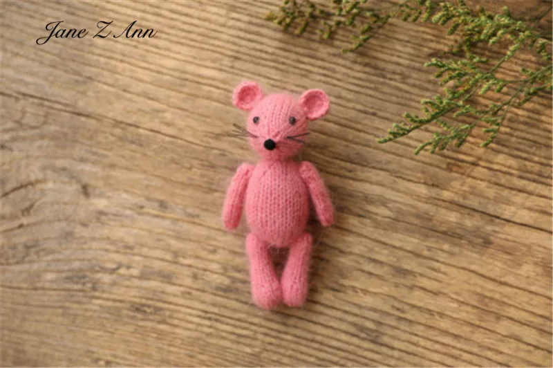 Handmade mink plush dolls knitted calf rabbit bear mouse newborn full moon photography props cheap baby accessories	