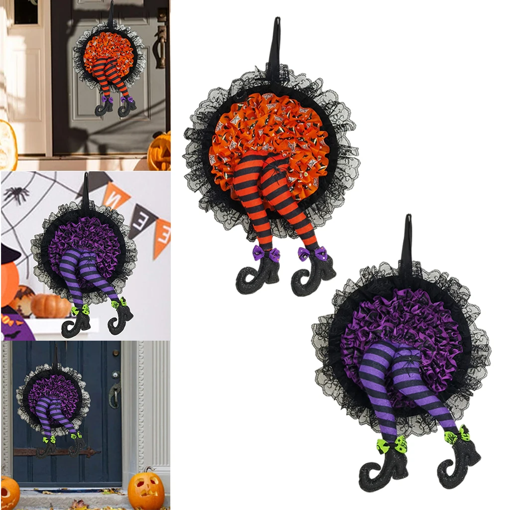 Halloween Wreath Witch Body Creative Pendant Hanging Decorate Artificial Wreath for Window Festive Xmas
