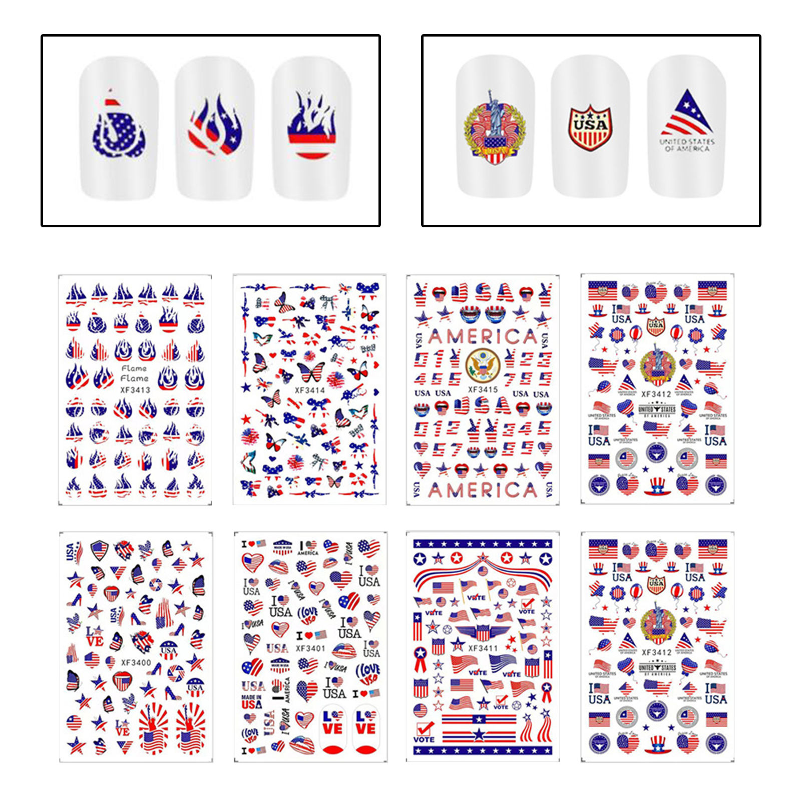 Girls American Flag Independence Day Designs Nail Art Stickers Decals DIY