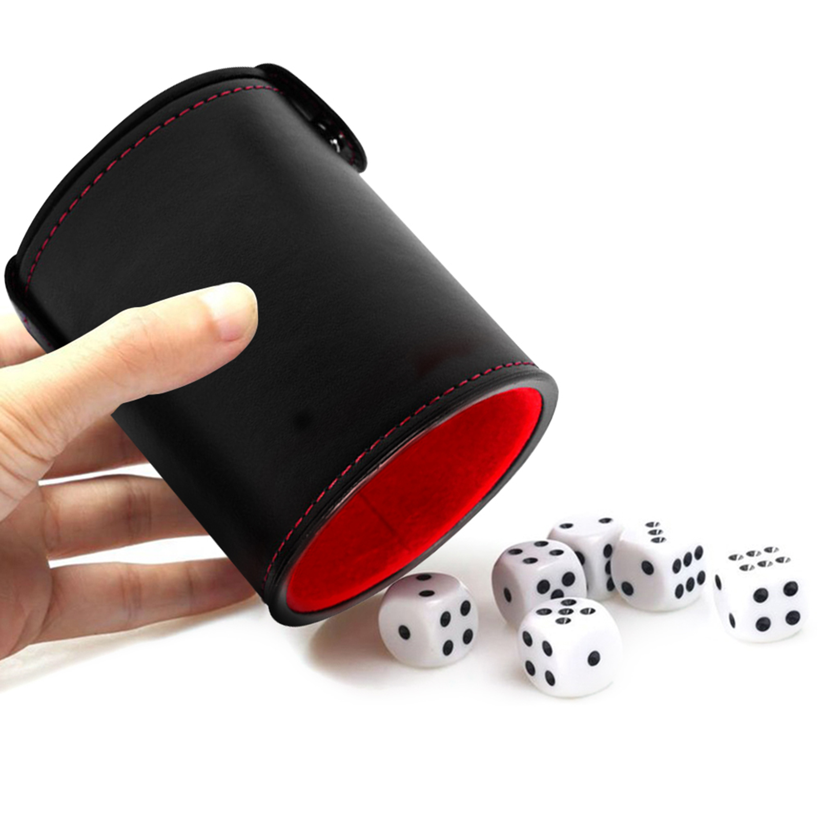 New Double layer Dice Cups Black PU Leather Red Flannel Dice Cup Bar Game Supplies With 5 pcs Dices