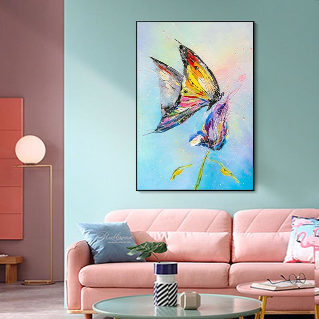 Blue Butterfly Canvas Wall Art Abstract Texture Painting White Butterfly  Picture Black Texture Poster Modern Butterfly Canvas Modern Texture Prints