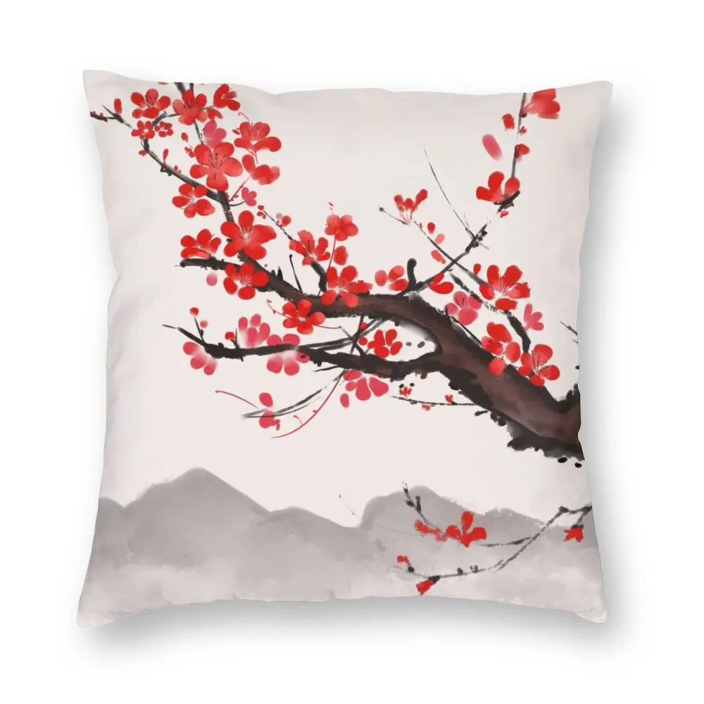 Asian Inspired Bedroom Decor Japanese Floral Print Decorative Pillow Sakura Accent Pillow Case Cherry Blossoms Print Pillow Sham Cover