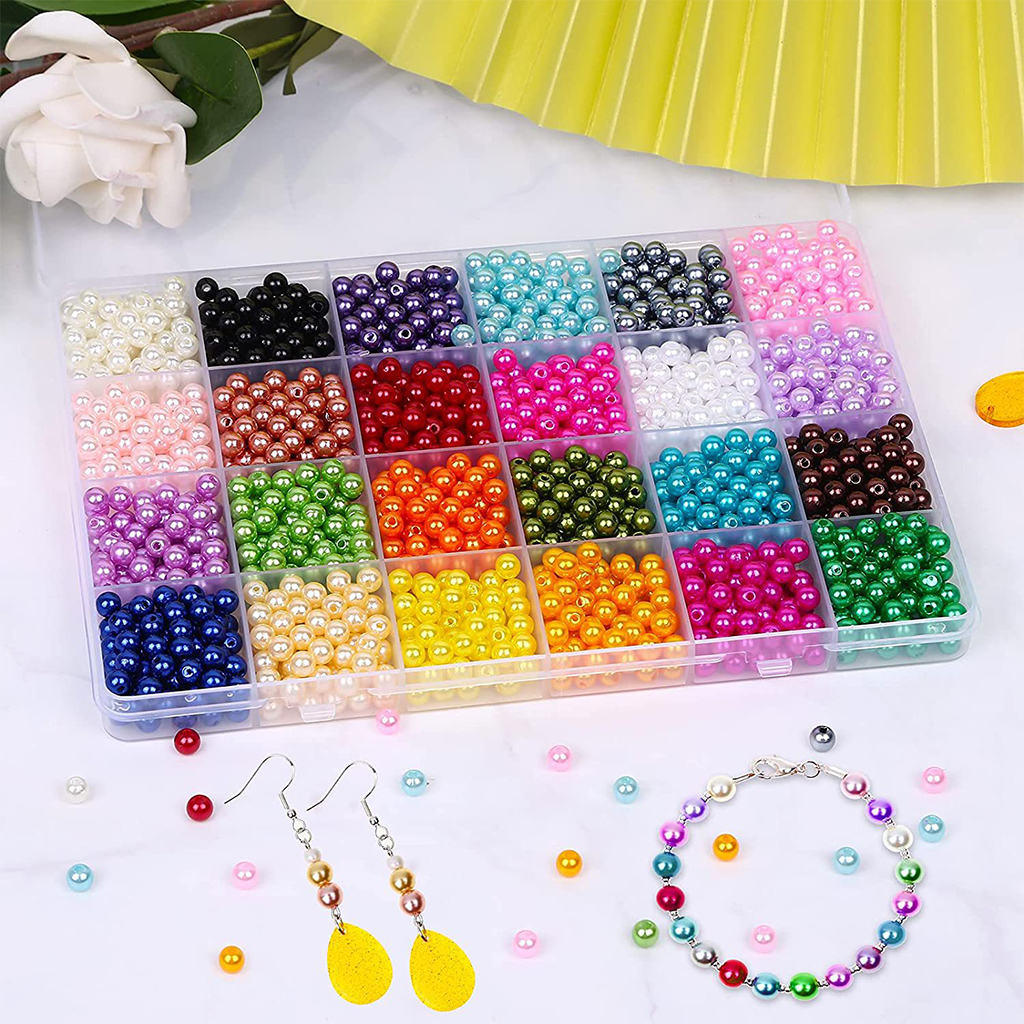 1680pcs Round Pearl Beads 6mm DIY Craft 24 Mixed Colors Plastic Spacer